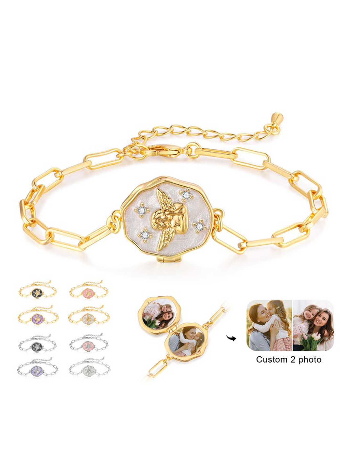 Custom Photo Pendant Bracelet, Little Angel Flip-Top Photo Bracelet